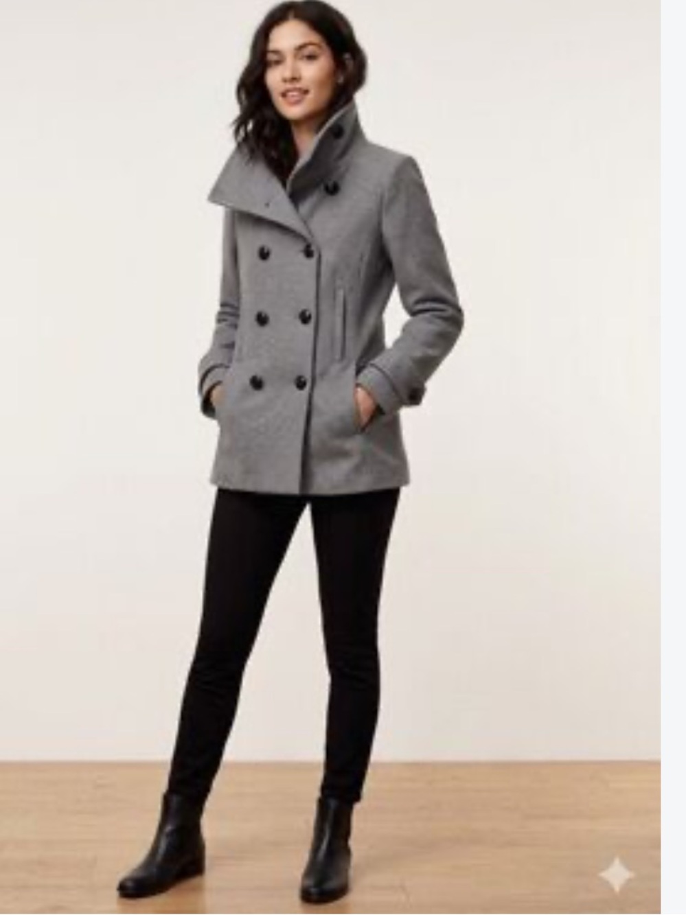 T. Babaton Charcoal Grey Cashmere Italian Virgin Wool Peacoat Jacket Size L